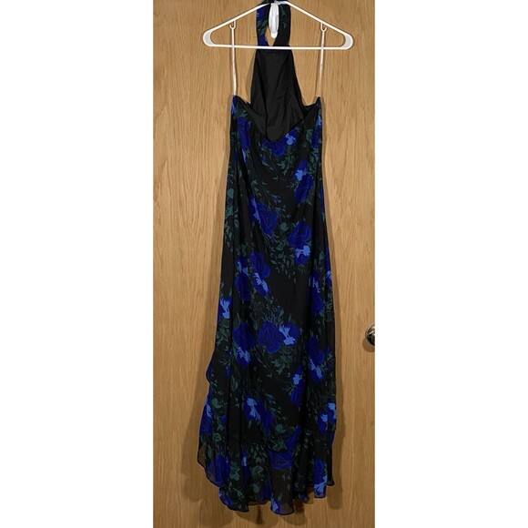 Lulus Elegant Entrance Rose Halter Dress Blue Black Wedding Asymmetrical Sz Lg - Picture 2 of 9